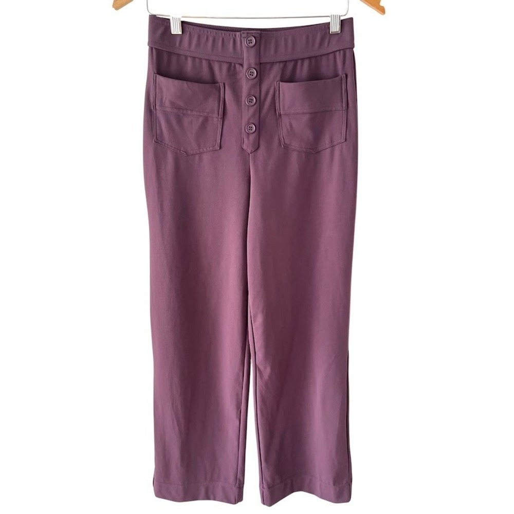 Halara High Waisted Button Fly Wide Leg Pants Purple Women Medium Stretch Pocket
